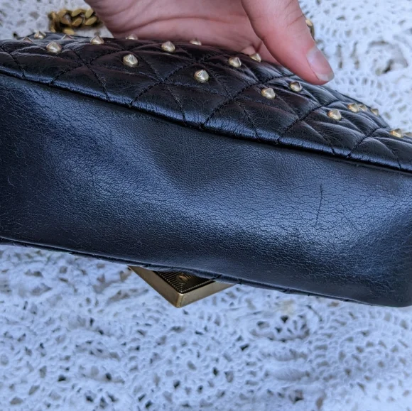 The Kooples Stella Studded Bag Black Leather + Brass Chain - Picture 12 of 17